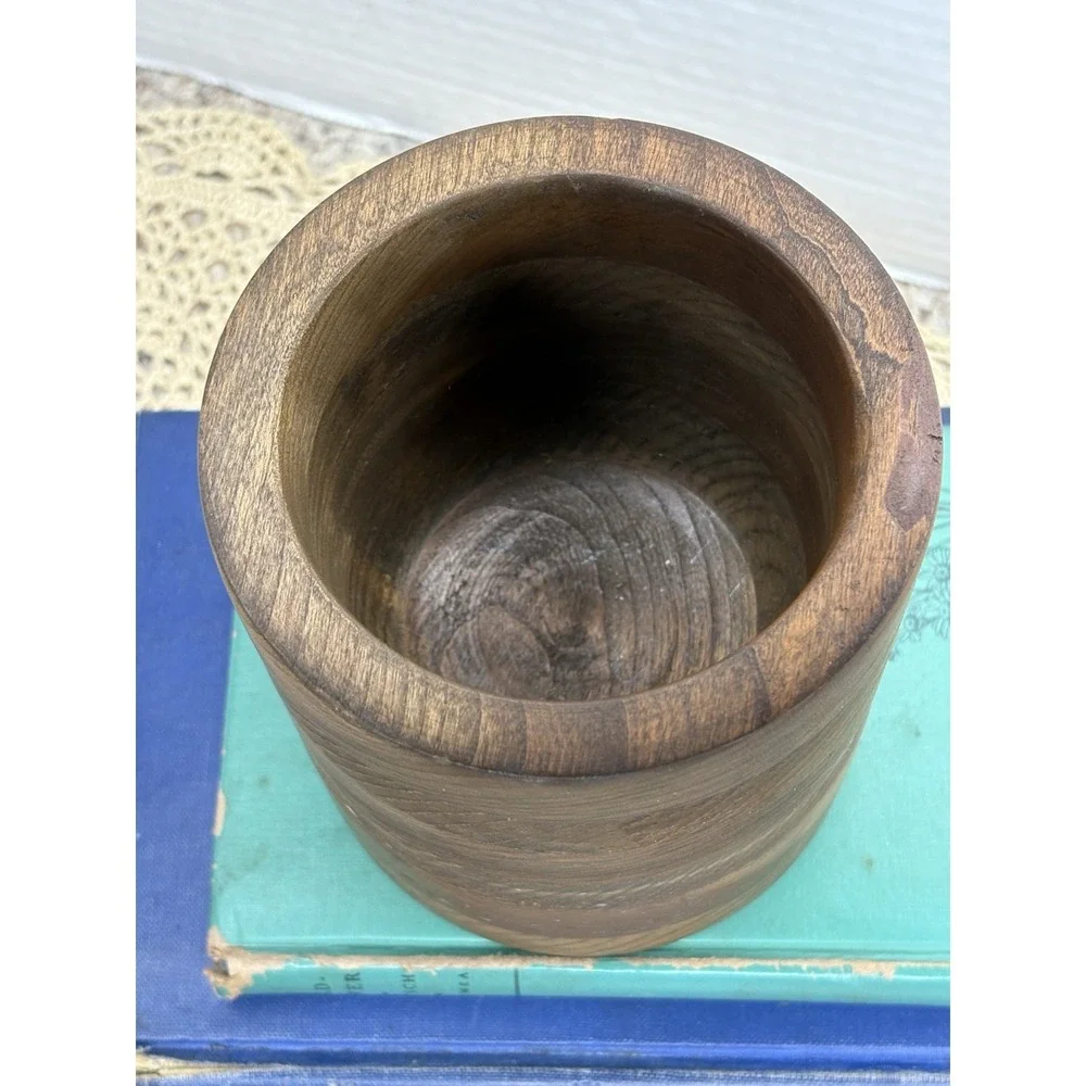 VTG Wooden Hand Turned Kitchen Utensil Holder Pencil Pen Desk  Farmhouse 4.5
